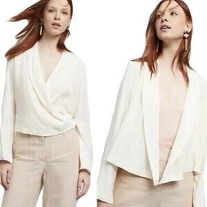 NWOT ETT:TWA ANTHROPOLOGIE Blazer 2 Ivory Wrap 2 Button